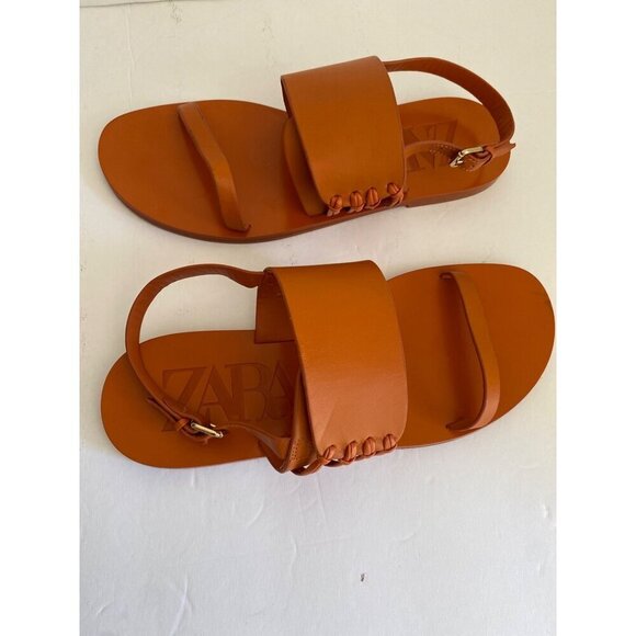 Zara Orange Leather Strappy Sandals With Knot Detailing 37 - Picture 3 of 5